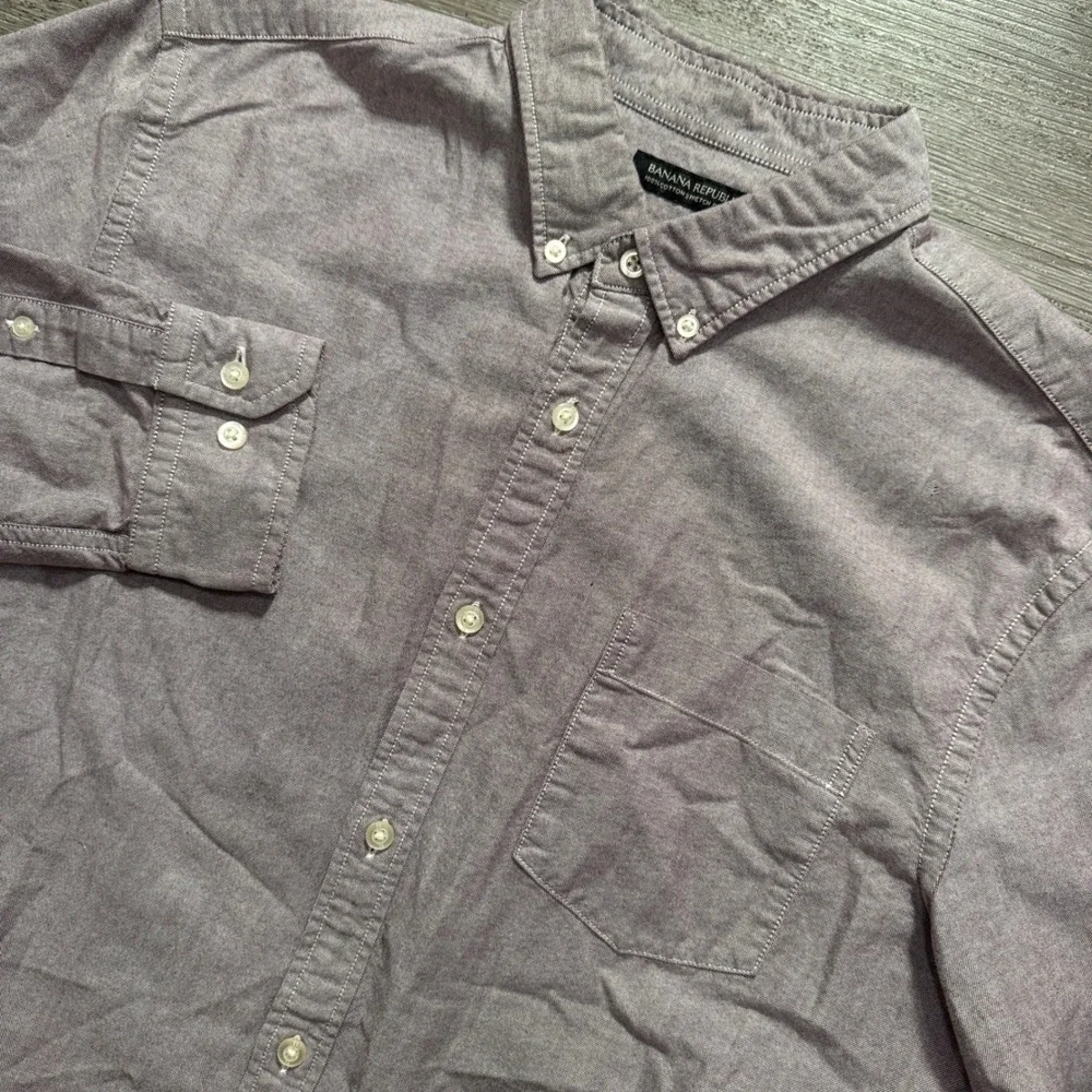 Banana Republic Shirt Mens L Purple 100% Cotton Oxford Grant Fit Preppy OCBD